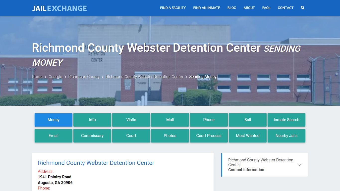 Richmond County Webster Detention Center Sending Money - Jail Exchange